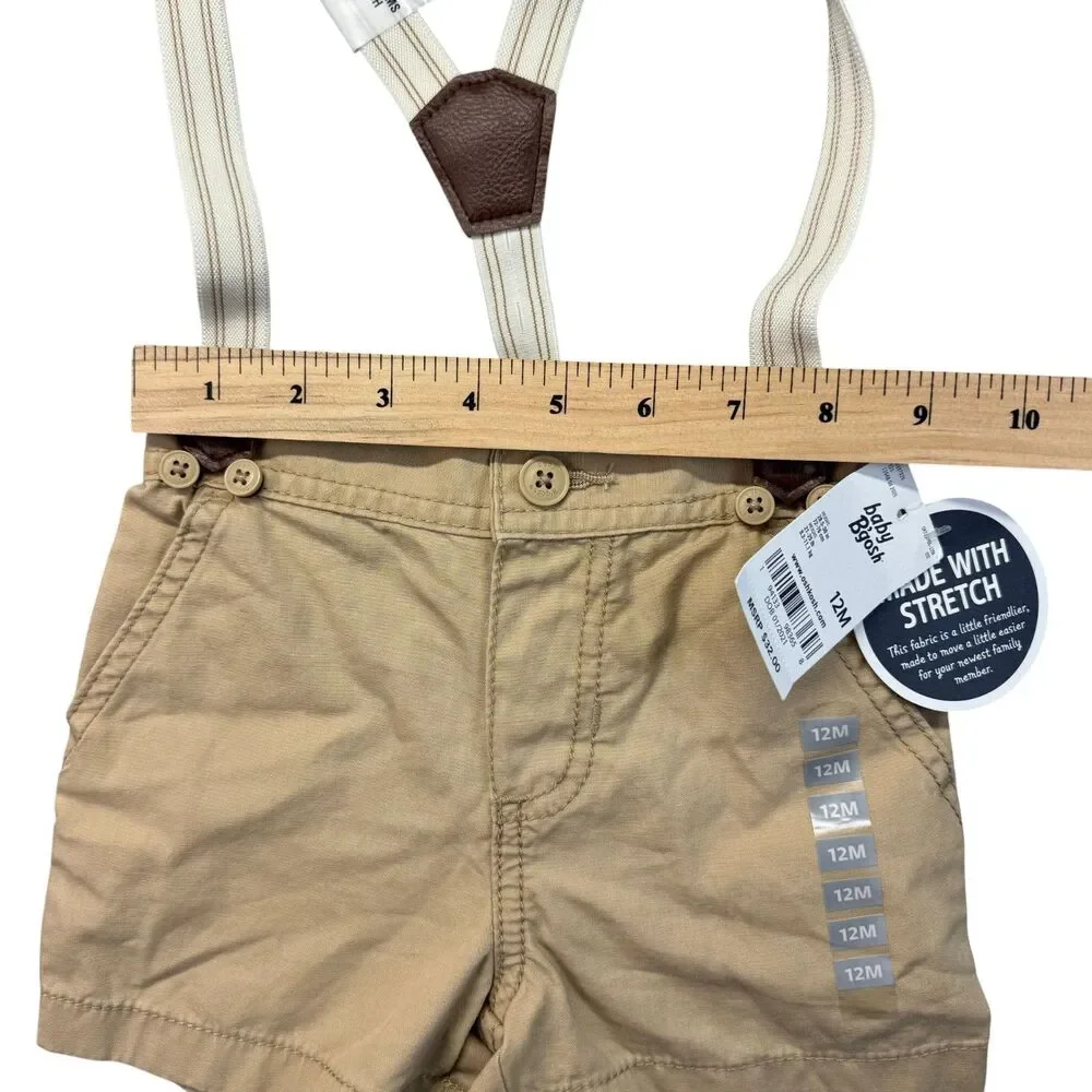 OshKosh Baby B'gosh Suspender Shorts Boy's 12 Months Overalls Brown Cargo NWT